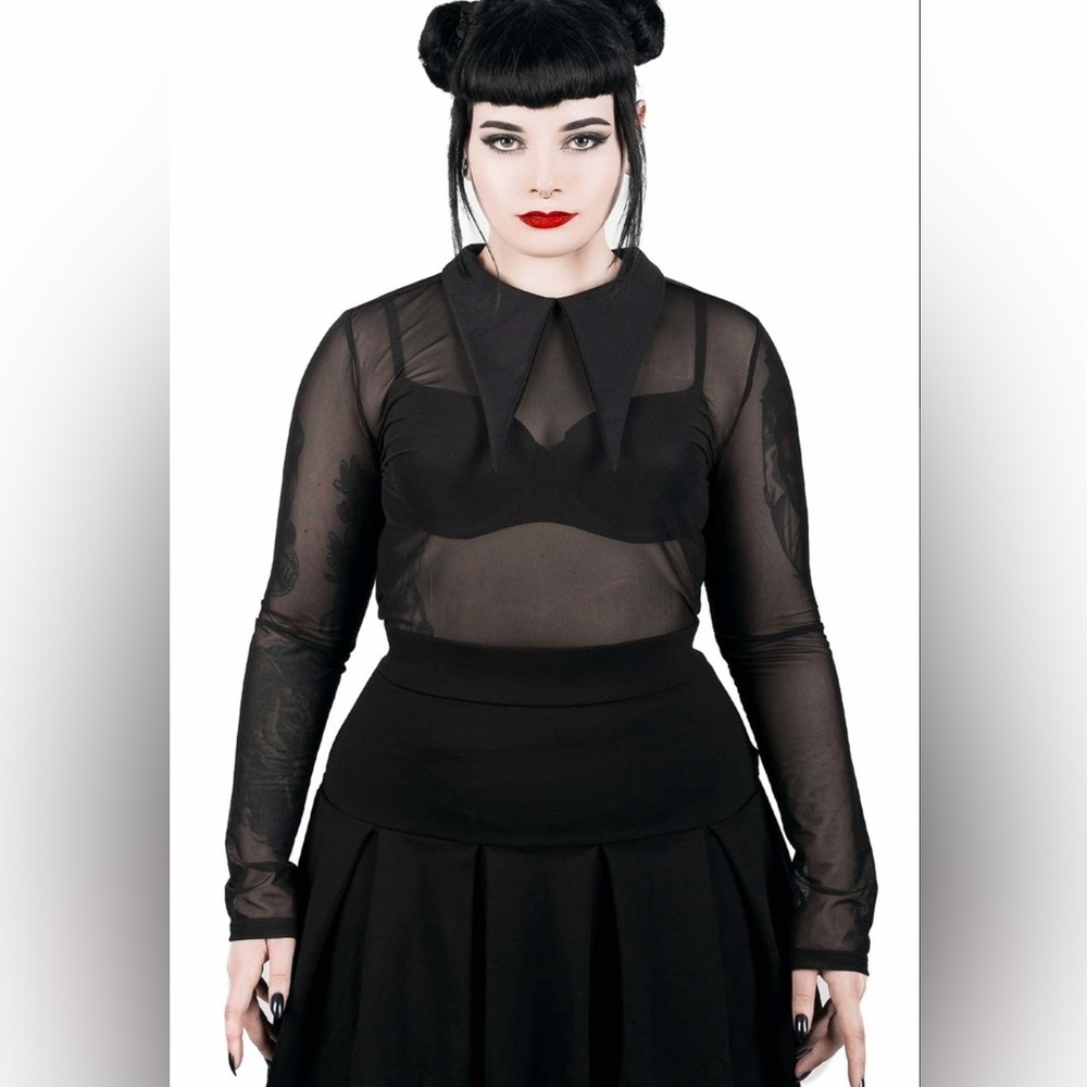 Killstar Spellman Long Sleeved Mesh Top with Pointer Collar - NWT (Discontinued)